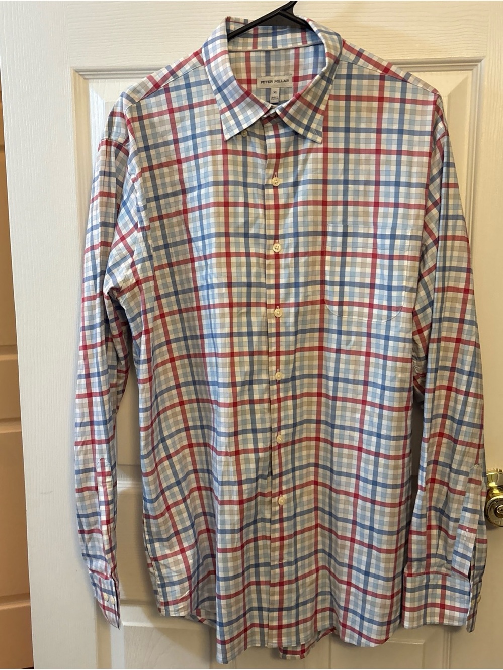 Peter Millar Red & Blue Plaid Long-Sleeve Button Shirt